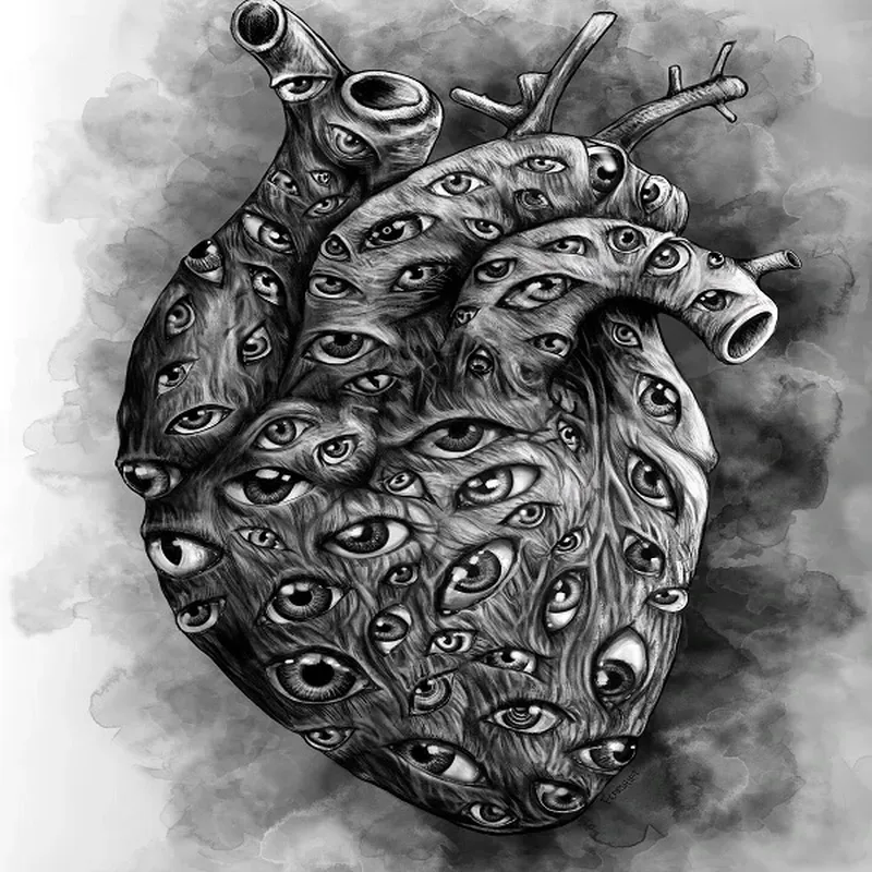 Hình trái tim vỡ màu đen thể hiện sự chia ly và nỗi buồn