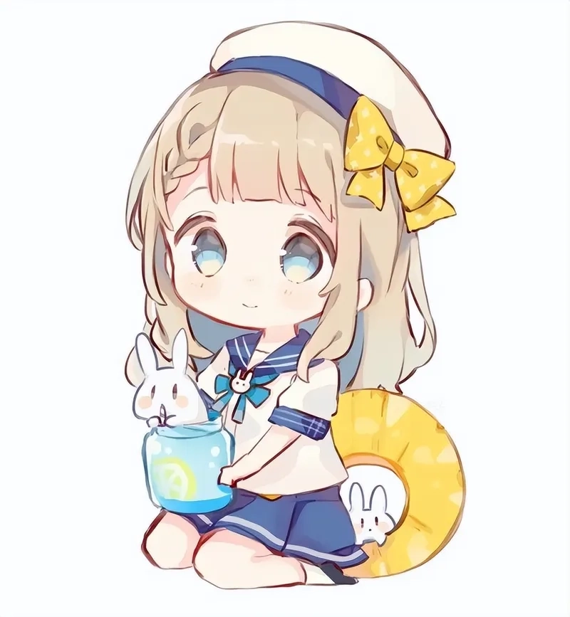 Hình nữ chibi cute dịu dàng và nổi bật trên nền pastel