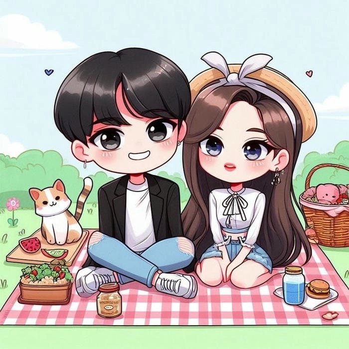 Avatar chibi đôi cute nét vẽ dễ thương kawaii 