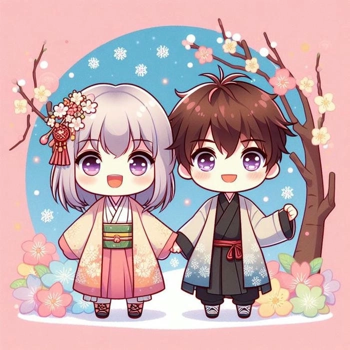 Avatar đôi chibi cute thần thái kawaii đáng yêu 