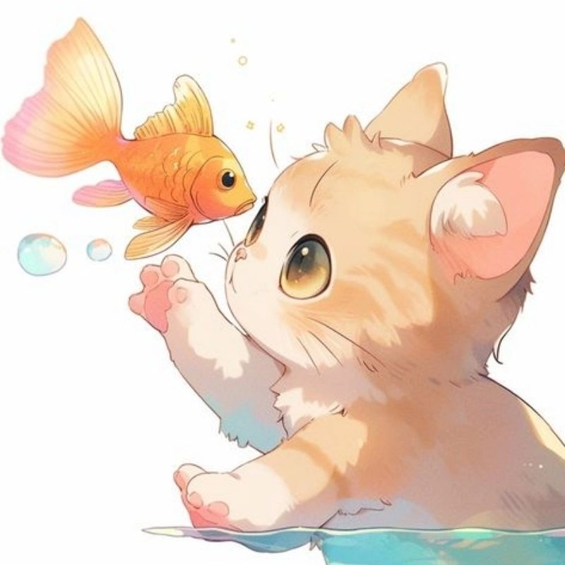 Hình mèo chibi nét vẽ ngộ nghĩnh kawaii 