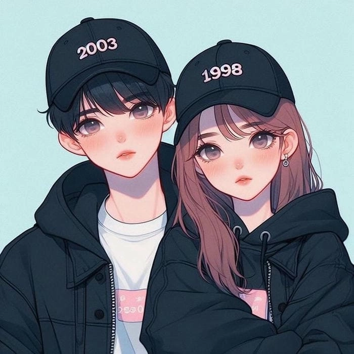 Hình couple chibi phong cách kawaii dễ thương 