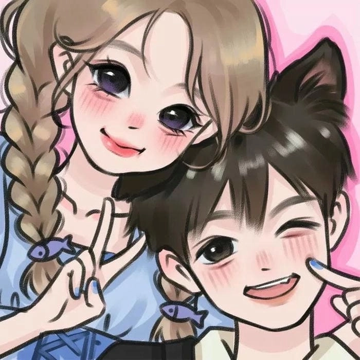 Hình cặp chibi nét vẽ ngộ nghĩnh đáng yêu 