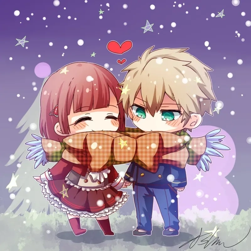 Hình cặp đôi yêu nhau chibi phong cách kawaii 