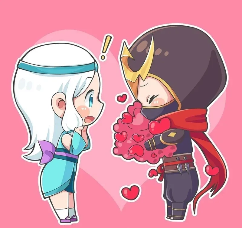 Hình vẽ cặp đôi chibi dễ thương phong cách kawaii 