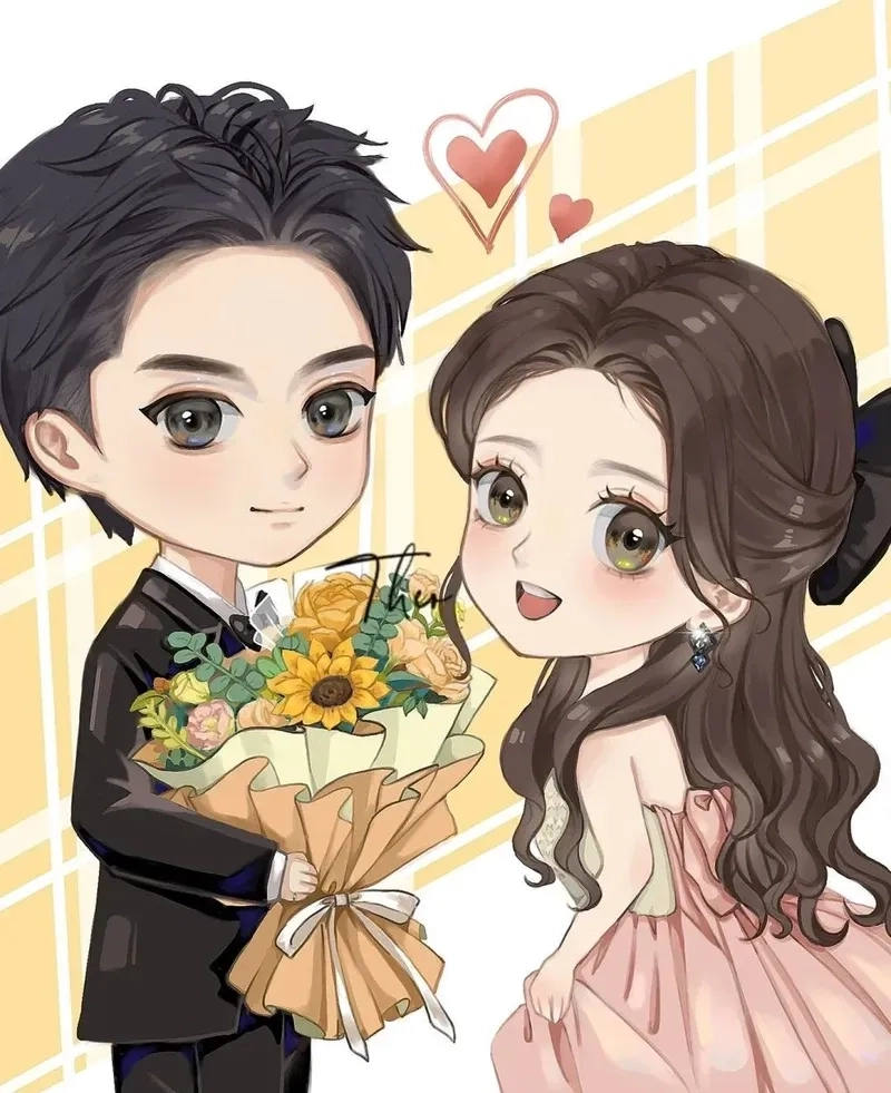 Ảnh đôi chibi nét vẽ ngộ nghĩnh dễ thương 