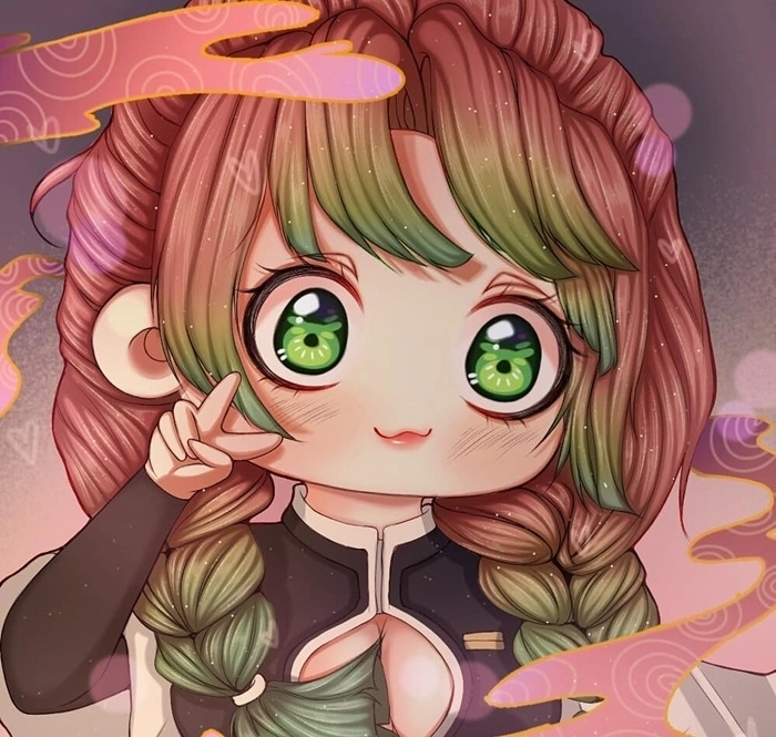 Mitsuri và Obanai chibi cặp đôi cute Demon Slayer