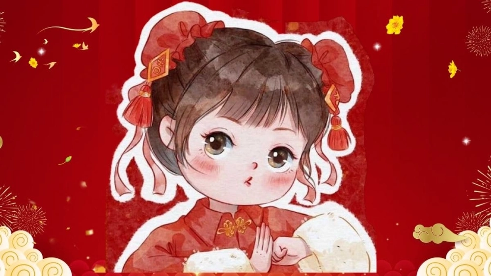 Hình chibi ngày Tết thần thái truyền thống kawaii 