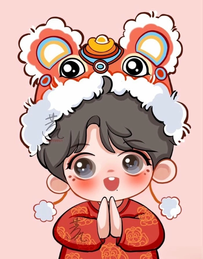 Hình chibi Tết thần thái truyền thống kawaii 
