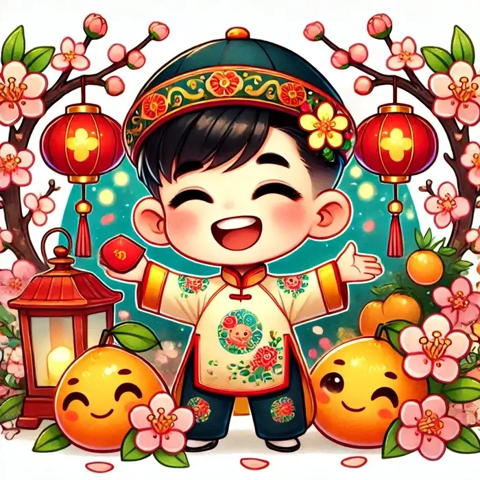 Chibi Tết thần thái truyền thống kawaii 