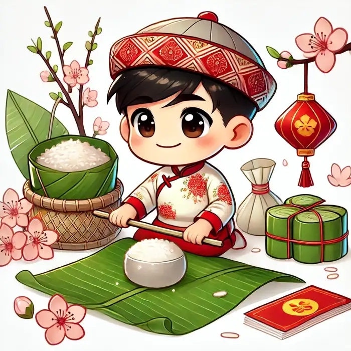 Chibi Tết ghép mặt phong cách kawaii ngộ nghĩnh 