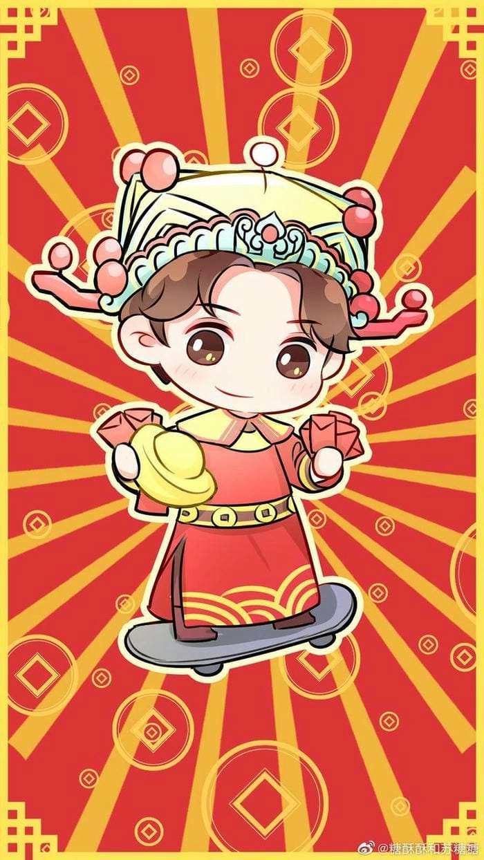 Chibi ảnh Tết nét vẽ truyền thống kawaii 