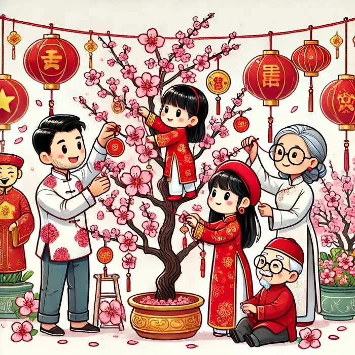 Chibi Tết chưa ghép mặt phong cách kawaii 