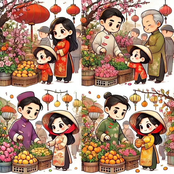 Ghép hình chibi Tết nét vẽ truyền thống kawaii 