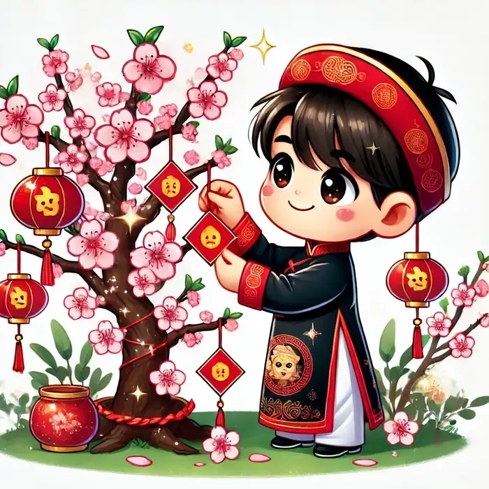 Ảnh chibi ngày Tết thần thái truyền thống kawaii 