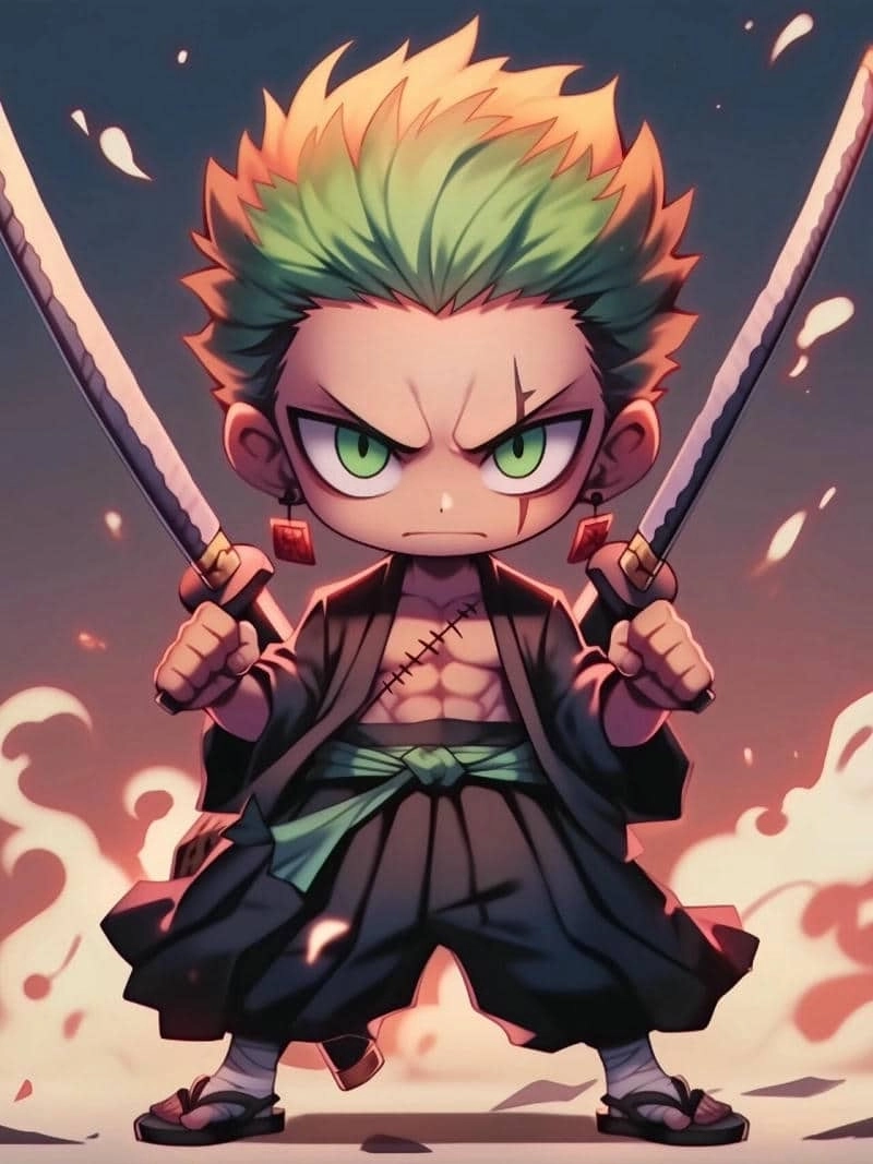 One Piece chibi Zoro nét vẽ ngộ nghĩnh vui nhộn 