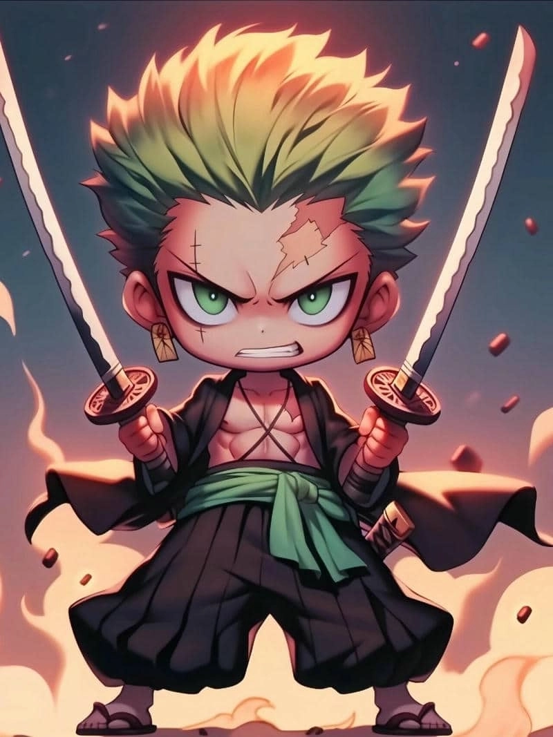 Zoro mạnh mẽ chibi phong cách ngầu đáng yêu 