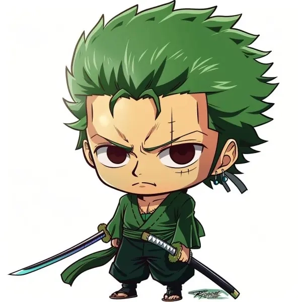 Chibi Zoro nét vẽ dễ thương phong cách vui nhộn 
