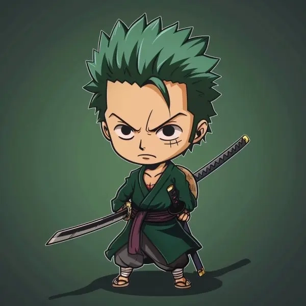 Hình Zoro chibi vui nhộn nét vẽ ngộ nghĩnh dễ thương 