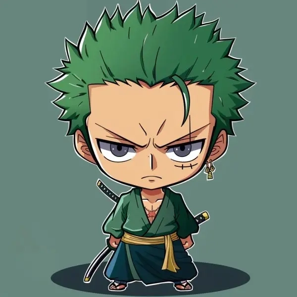 Zoro chibi trên tàu Sunny phong cách vui nhộn 