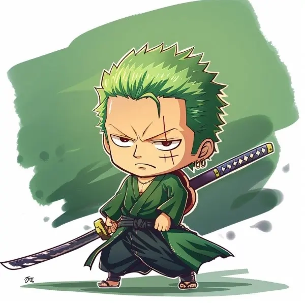 Zoro phong cách ngầu chibi nét vẽ mạnh mẽ 