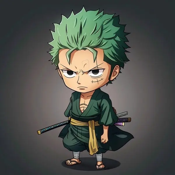 Zoro Wano chibi nét vẽ samurai mạnh mẽ dễ thương 