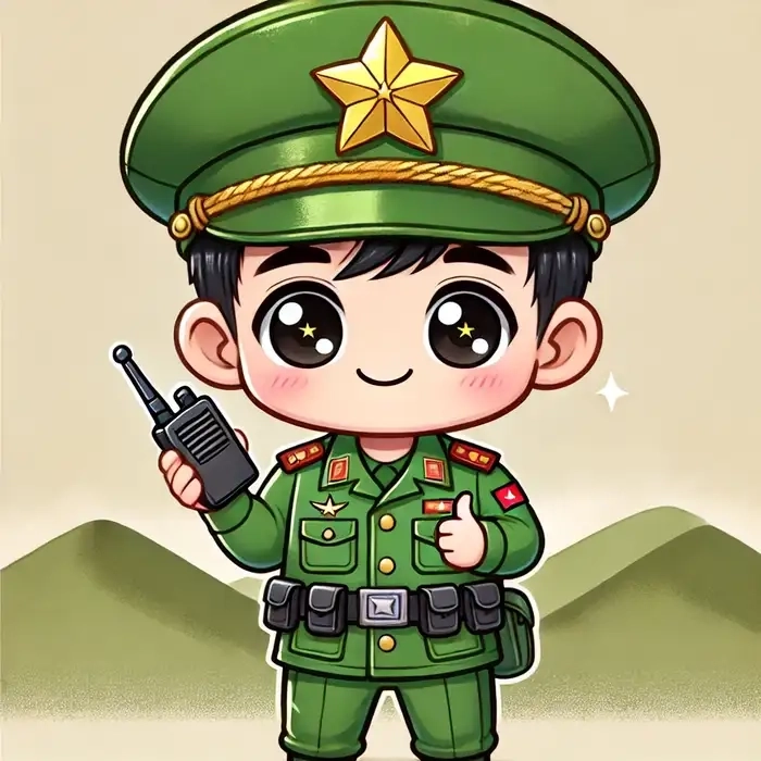 Hình bộ đội chibi trong rừng nét vẽ ngộ nghĩnh kawaii 