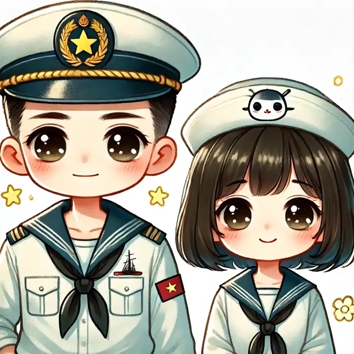 Hình chibi bộ đội hải quân nét vẽ ngộ nghĩnh kawaii 