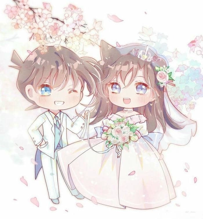 Chibi cô dâu chú rể nét vẽ vui nhộn đáng yêu 