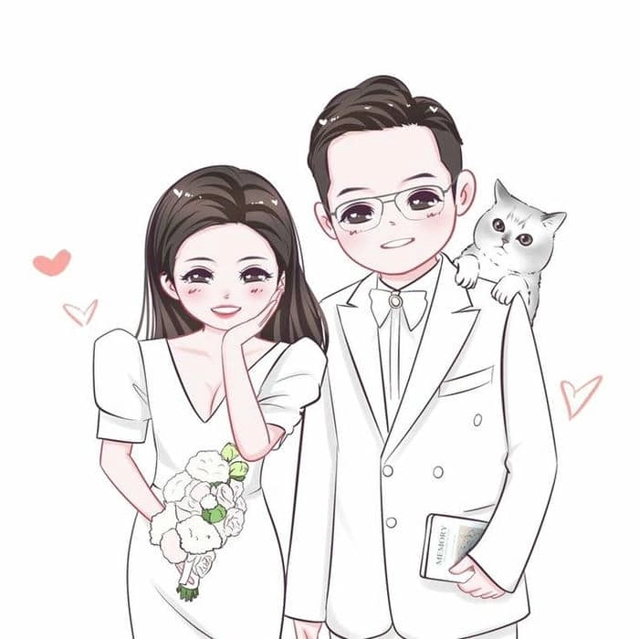 Avatar đôi cô dâu chú rể chibi nét vẽ ngộ nghĩnh đáng yêu 