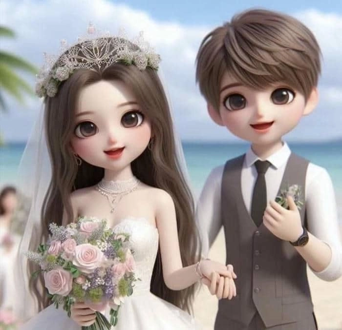 Hình cô dâu chú rể chibi phong cách ngộ nghĩnh dễ thương 