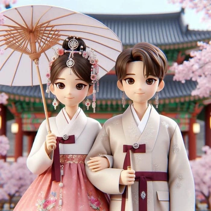 Cô dâu chú rể chibi phong cách dễ thương vui nhộn 