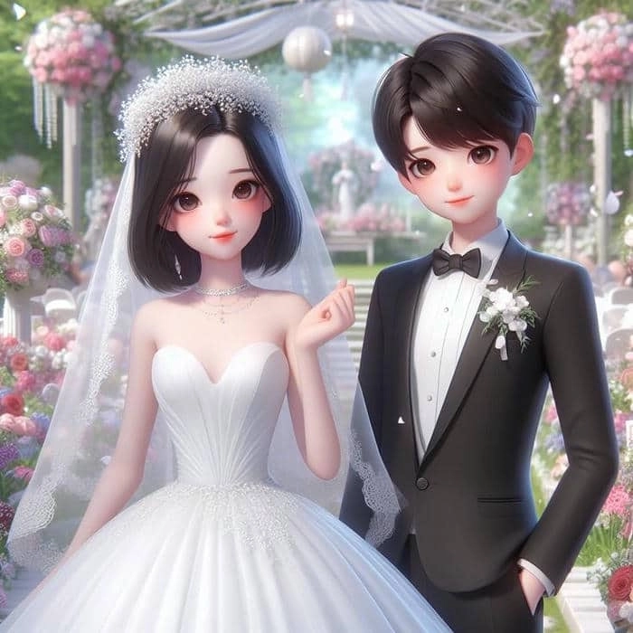 Chibi cô dâu chú rể minh họa phong cách dễ thương ngộ nghĩnh 