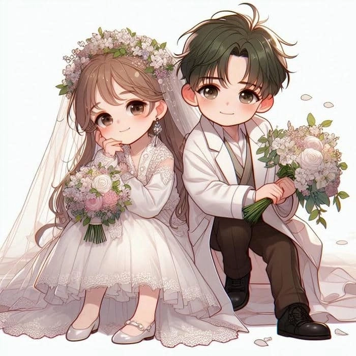 Hình cô dâu chú rể anime nét vẽ phong cách Nhật Bản 