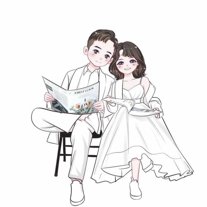 Hình cô dâu chú rể đẹp chibi phong cách ngọt ngào 