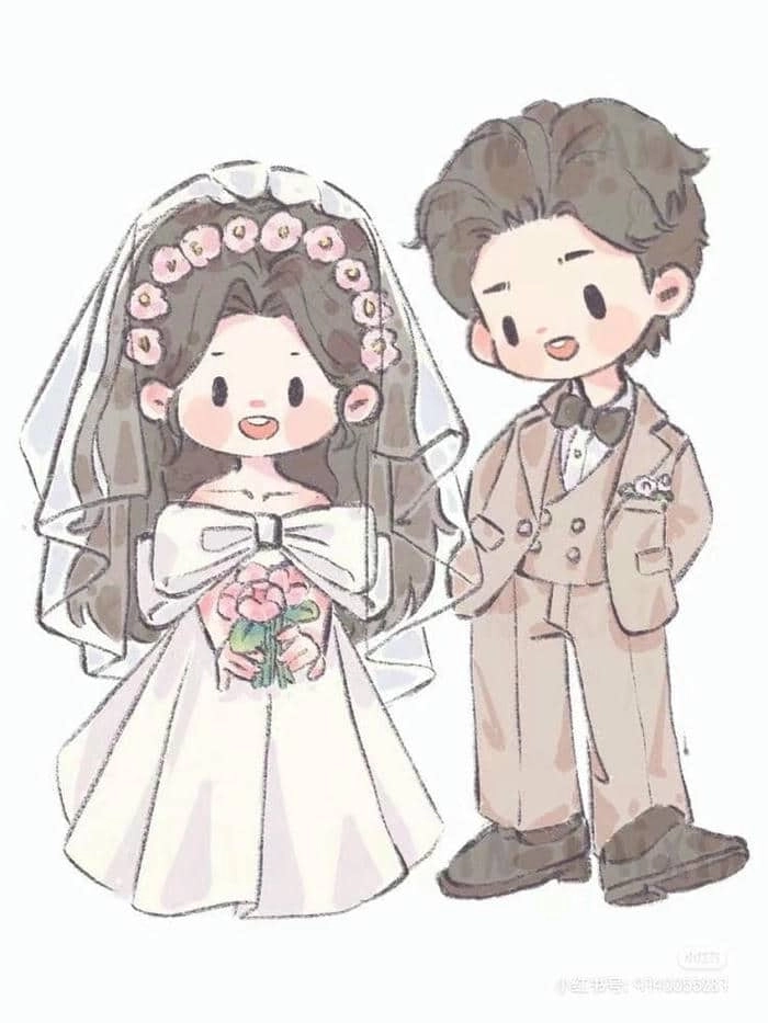 Vẽ chú rể và cô dâu chibi hướng dẫn đơn giản dễ thương 