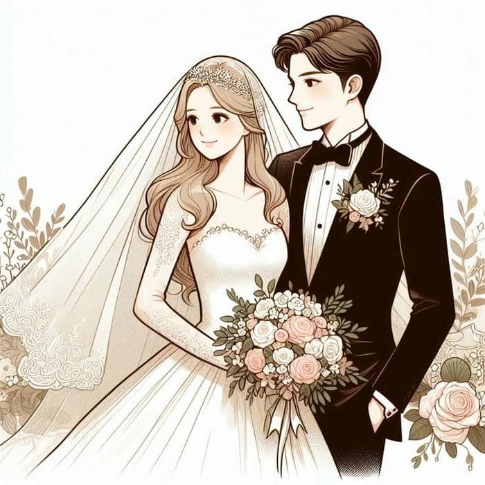 Ảnh cô dâu chú rể hoạt hình phong cách ngọt ngào 