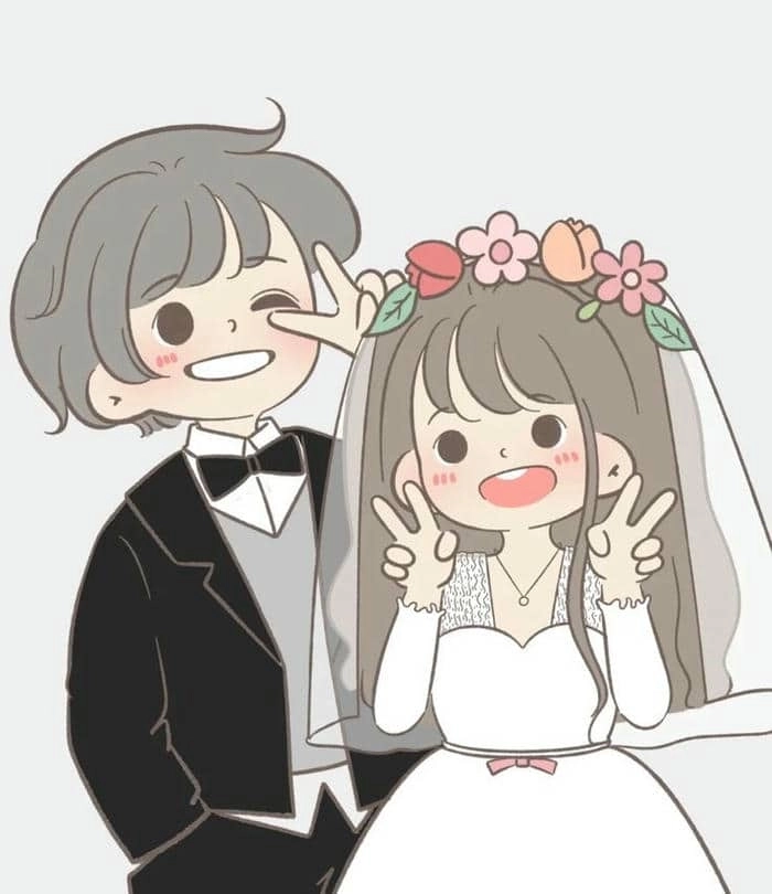 Ảnh chibi cô dâu chú rể thần thái ngộ nghĩnh dễ thương 