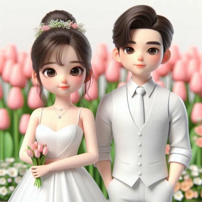 Chibi cô dâu chú rể dễ thương thần thái vui nhộn 