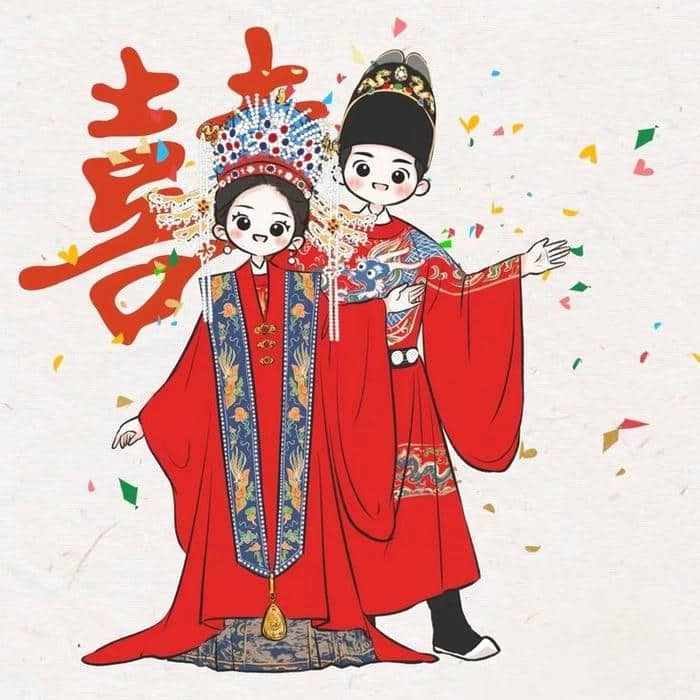 Hình cô dâu chú rể chibi phong cách ngộ nghĩnh dễ thương 