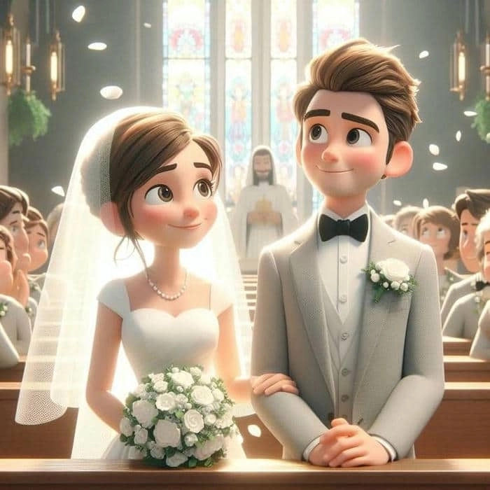 Chibi cô dâu chú rể nét vẽ vui nhộn đáng yêu 