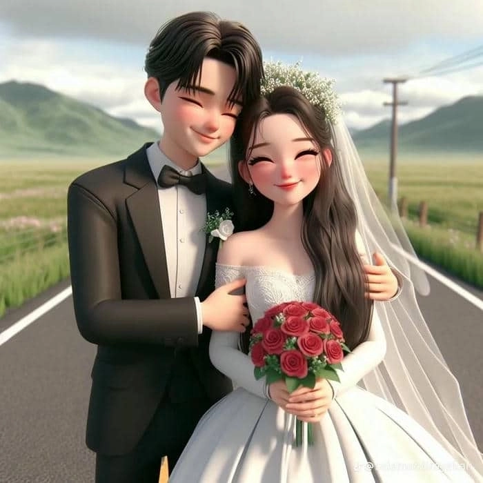 Hình chibi cô dâu chú rể thần thái ngọt ngào đáng yêu 