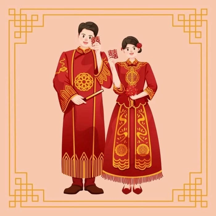 Cô dâu chú rể chibi nét vẽ dễ thương ngộ nghĩnh 