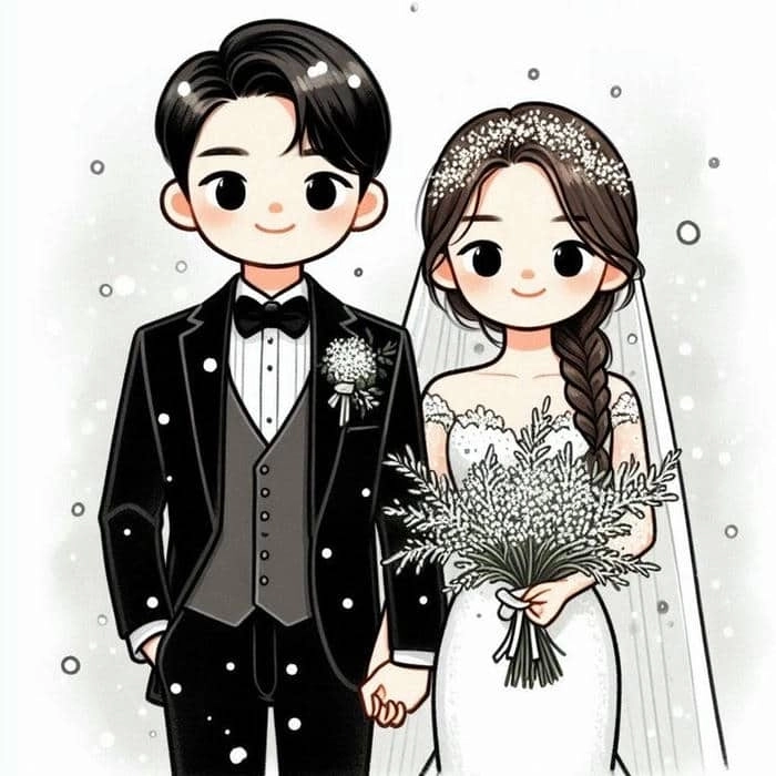 Chibi ghép mặt cô dâu chú rể phong cách ngộ nghĩnh 