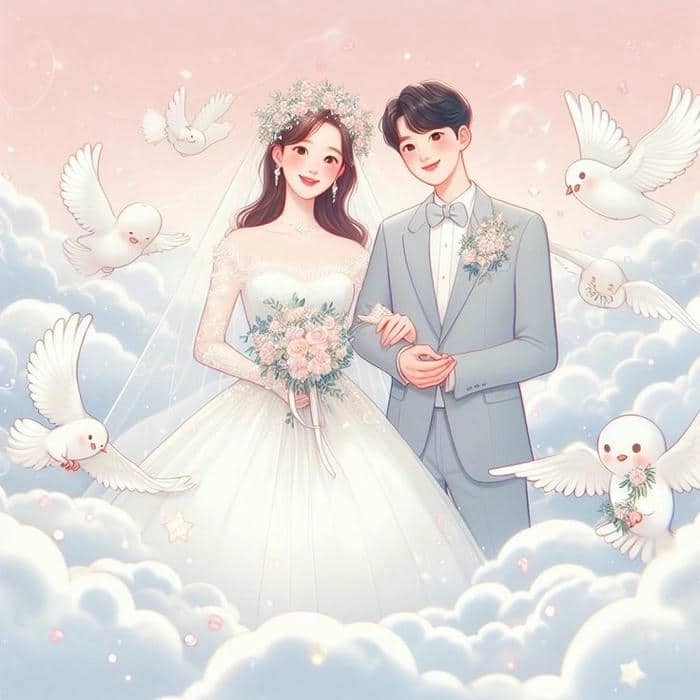 Cô dâu chú rể hoạt hình phong cách dễ thương ngộ nghĩnh 