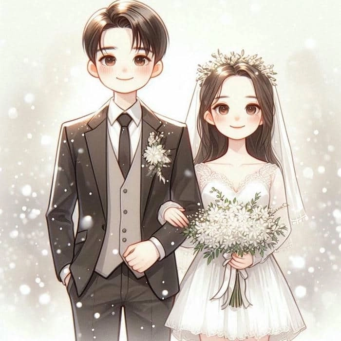 Hình chibi cô dâu chú rể thần thái ngọt ngào đáng yêu 