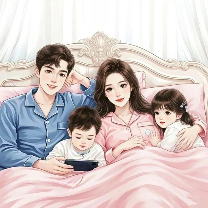 Chibi ghép mặt gia đình nét vẽ ngộ nghĩnh đáng yêu 