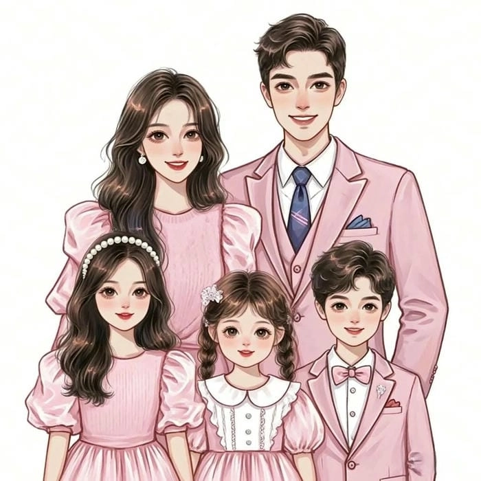 Ảnh gia đình chibi cute thần thái ấm áp vui nhộn 