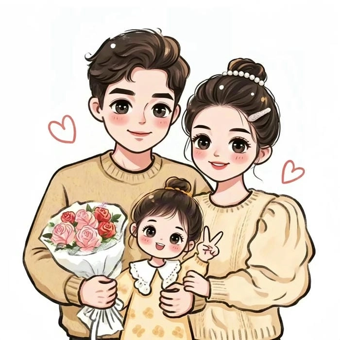 Hình chibi gia đình phong cách dễ thương ngộ nghĩnh 