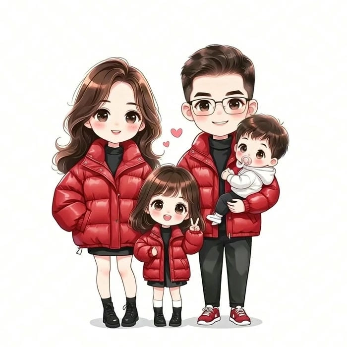 Hình ảnh gia đình chibi nét vẽ ấm áp đáng yêu 